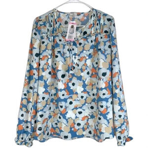 New Joie peasant top floral feminine blouse long sleeved pleat coquette girl